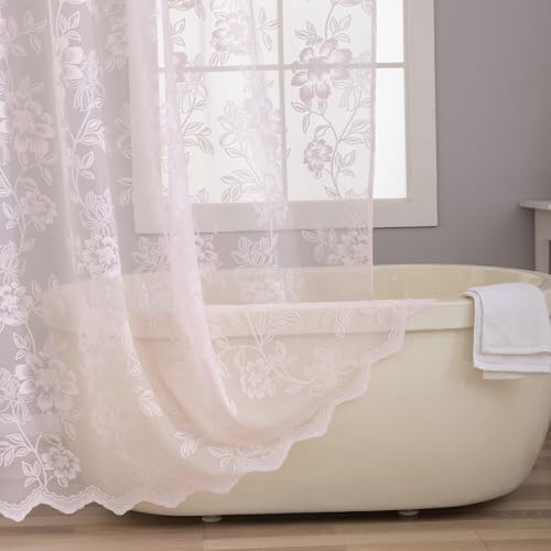 Pink Leaf Floral Lace Shower Curtain with Valance, 72 x 72 Inch 1 Panel - color: Pink, size: 72"W x 72"L (Pack of 1)