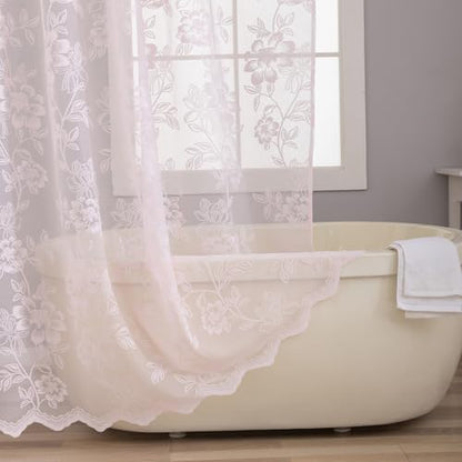 Pink Leaf Floral Lace Shower Curtain with Valance, 72 x 72 Inch 1 Panel - color: Pink, size: 72"W x 72"L (Pack of 1)