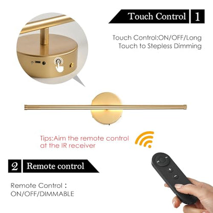 KARTOOSH Battery Operated Wall Sconces Set of Two Wireless Wall Lights - color: Gold, size: 20.4 Inches