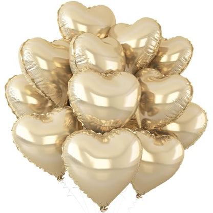 Champagne Gold Heart Foil Balloons,12Pcs 18Inch Heart Shaped Balloons - color: Light Gold