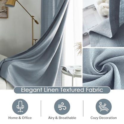 Melodieux Dusty Blue Semi Sheer Curtains 63 Inch Length for Living Room, Linen Rustic Bedroom Privacy Window Grommet Sheer Drapes, 52 by 63 Inch, 2 Panels - color: Dusty Blue, size: 52"W x 63"L (Pack of 2)