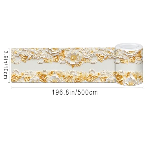IVN Wallpaper Border Peel and Stick Wall Golden Floral Relief 4x196 Inch - color: Golden Floral Relief
