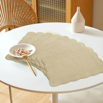 HOMBYS Quilted Placemats Set of 6 Washable-13x18 inches Rectangular Placemats for Kitchen Table-100% Cotton Fabric Rectangular Table Mats, (Khaki) - color: Khaki