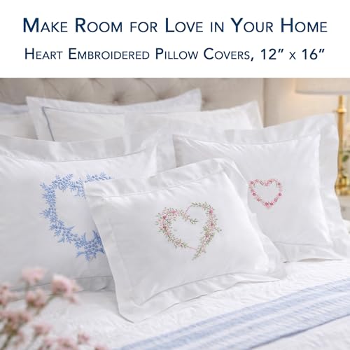 Jacaranda Living Embroidered Boudoir Pillow Cover – Handcrafted Embroidery, Fine Italian Cotton, 12" x 16" Decorative Pillow Accent for Bedroom, Living Room or Nursery (Garden Heart) - color: Garden Heart