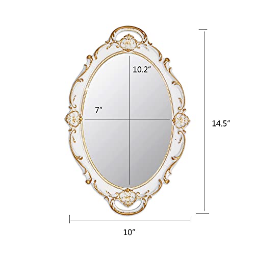 Eaoundm 14.5 x 10 inchs Oval Antique Mirror (White 2 Pcs) - color: White 2 Pcs
