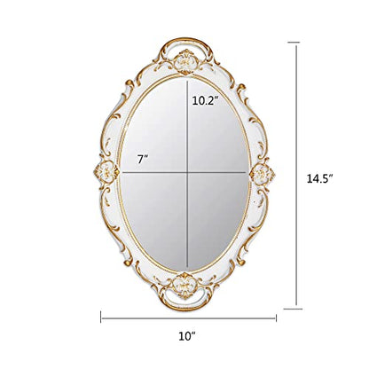 Eaoundm 14.5 x 10 inchs Oval Antique Mirror (White 2 Pcs) - color: White 2 Pcs