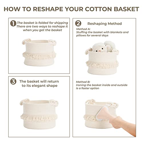 CherryNow Small Woven Rope Baby Basket with Tassel, 9.5" x 7", Off-White - color: Off-white, size: 10L (9.5"W x 7"H)