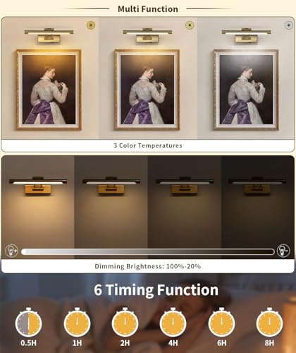 Battery Operated Picture Lights with Remote and Timer,Wireless Art Light for Paintings with Adjustable Swing Arm Brass Gallery Lights 12in Rechargeable Wall Sconce - color: Model B-Brass