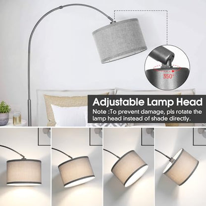 Arc Floor Lamp with Dimmer,Dimmable Floor Lamp with Gray Adjustable Shade - color: Metal Gray Base with Gray Shade