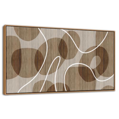 YDYSUNE Boho Neutral Tone Geometric Oval Canvas Wall Art Thin White Curve Line Horizontal Above Sofa Wall Painting 20×40 inch - color: New Brown, size: 40"L x 20"W