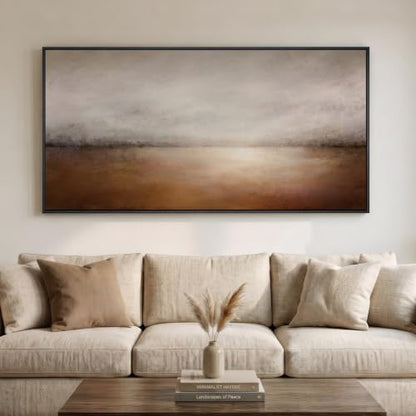 Large Framed Brown Abstract Landscape Wall Art for Living Room, 60x30 In - color: Brown D, size: 60"L x 30"W