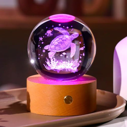 Ornalrist 3D Sea Turtle Gifts 3.15in Crystal Ball Figurine for Women Men - color: Turtle