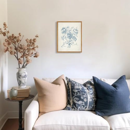 KBKBART Framed Wall Art Neutral Blue Rose Flower Sketch Canvas Prints - color: Blue Rose, size: 10"L x 8"W