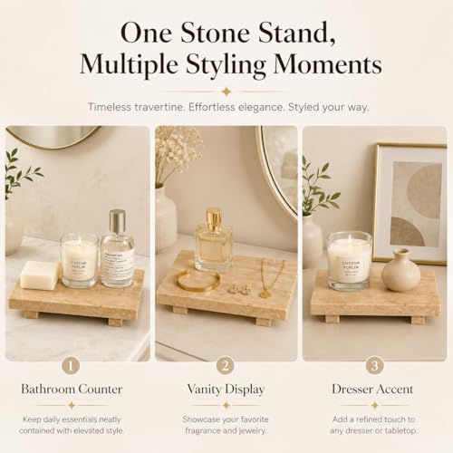 Travertine Vanity Riser for Soap & Perfume 9.84 in - color: Beige Travertine-9.84 in