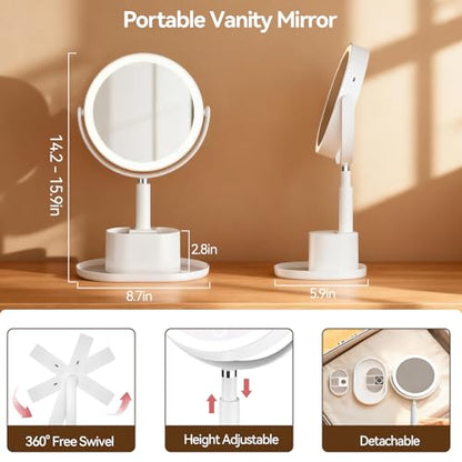 20X Magnifying Mirror with Lights and Storage, Double Sided Vanity Mirror - color: White