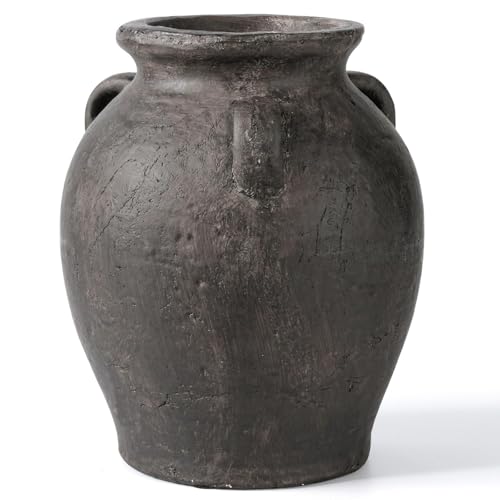 Rustic Ceramic Distressed Vase, Handmade Terracotta Vases, Decorative Flower Vase for Centerpieces, Vintage Wabi Sabi Farmhouse Decor for Entryway (9.5'' Tall) - size: 9.5'' Tall