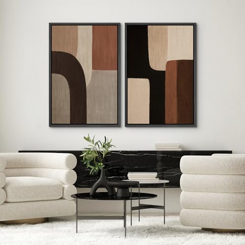 SIGNWIN Framed Canvas Print Wall Art Set Warm Neutral Abstract Geometric Brown Beige Illustrations Modern Art Minimal Boho Relax/Calm for Living Room, Bedroom, Office - 16"x24"x2 BLACK - color: A16-2603-EDW08, size: 16"x24"x2 Panels Black