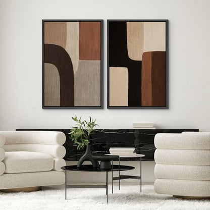 SIGNWIN Framed Canvas Print Wall Art Set Warm Neutral Abstract Geometric Brown Beige Illustrations Modern Art Minimal Boho Relax/Calm for Living Room, Bedroom, Office - 16"x24"x2 BLACK - color: A16-2603-EDW08, size: 16"x24"x2 Panels Black