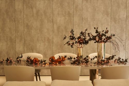 LITBLOOM Halloween Garland with Lights 6FT Battery Operated with Timer, Lighted Black Eucalyptus Garland with 96 Orange and Warm White Lights 10 Functions for Fireplace Table Fall Halloween Decoration - style: Black Eucalyptus