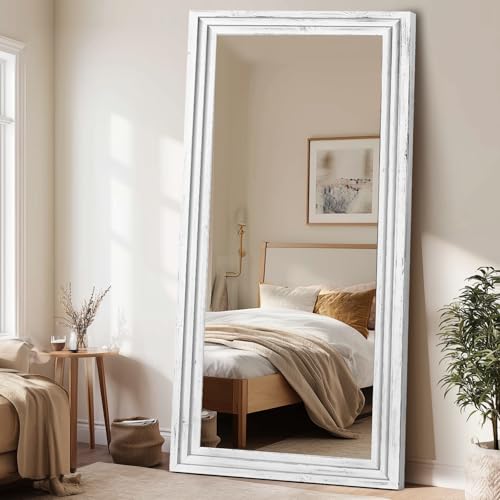 Full Length Mirror, 76 x 34 Inch Solid Wood Floor Mirror, White - color: White, size: 76"L x 34"W