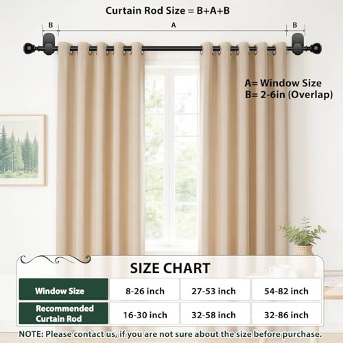 USFOOK Black Curtain Rods No Drilling for Windows 48 to 84, Round Finials - color: Black, size: 32-86"