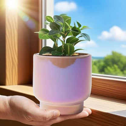 Pink Ceramic Plant Pots - Succulent Flower Small Planter, Pot for Indoor Outdoor Garden Plants with Drainage Holes - Plants Not Included 4.33 X4.33 Inch - color: Pink Gradient