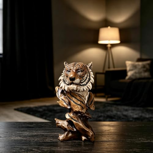 FUNSXBUG 10.8 Inch Resin Tiger Statue Sculpture Animal Collectible Figurine Gift Idea Home Desktop Decoration