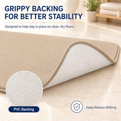Beige Bath Mat Sets Extra Soft Memory Foam Bathroom Rugs 3 Piece Non Slip Absorbent & Dry Living Mat Sets Washable Bath Carpets with Toilet Rug,Bath Rugs for Bathroom,Tub,Shower,Kitchen,Bedroom - color: Beige