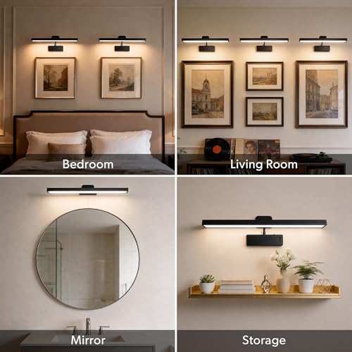 3 Pack Picture Light for Wall, 15'' Wireless Rechargeable 5000mAh Art Light with Remote, Dimmable Magnetic LED Painting Light, Battery Operated Wall Light for Display Gallery, Hallway, Living Room