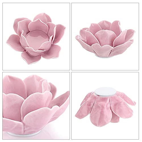 OwnMy 4.5 Inch Ceramic Lotus Flower Tea Light Holder Votive Candle Holder - color: Pink