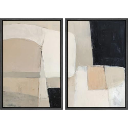 SIGNWIN Framed Canvas Print Wall Art Set Wabi-Sabi Block Illustrations Modern Art Minimal Boho Relax/Calm for Living Room, Bedroom, Office - 16"x24"x2 BLACK - color: A16-2601-irs03, size: 16"x24"x2 Panels Black