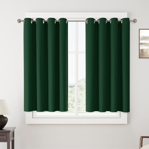 ChrisDowa Dark Green Blackout Curtains 45 Inches Long 2 Panels for Bedroom - color: Dark Green, size: 52"W x 45"L (Pack of 2)