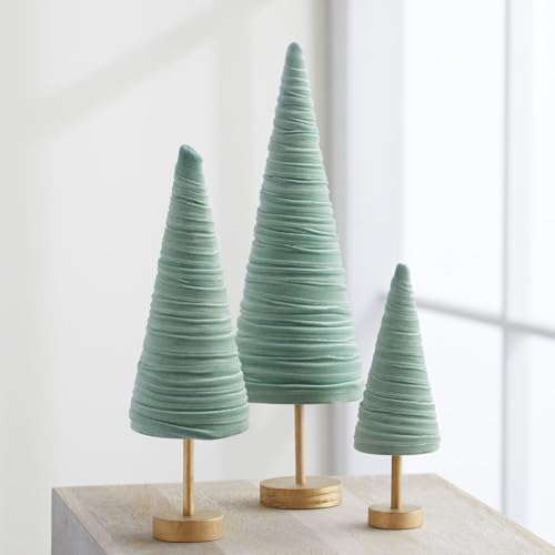 Sage Pedestal Velvet Trees Set of 3, Valentine Tree Tabletop, Green Mantel Accent, Winter Wedding Centerpiece, Handcrafted Gift for, Modern Farmhouse (Sage) - color: Sage