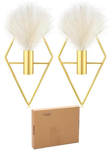 Peryiter 2 Pcs Gold Wall Decor Boho Pampas Metal Hanging Planters, Rhombus - style: Rhombus
