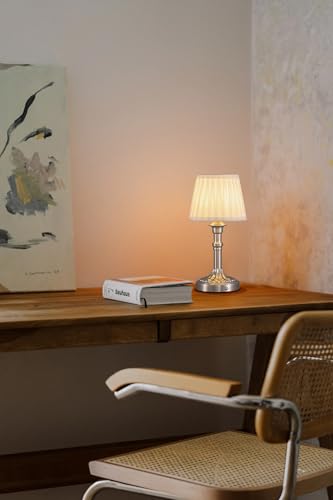 KDG Nickel Cordless Table Lamps Set of 2, Beige Fabric Shade Desk Lamp - color: Nickel + Beige Fabric Lampshde (2 Pack)