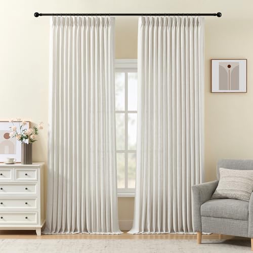 Extra Long Pinch Pleated Sheer Curtains Linen Blend Drapes Light Filtering - color: Natural, size: 40"W x 102"L (Pack of 2)