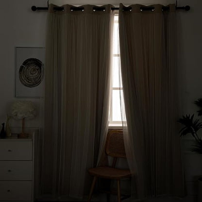 INLINAS Blackout Curtains with Sheer Overlay, Beige, 52x72 Inches - color: Beige, size: 52"W x 72"L (Pack of 2)