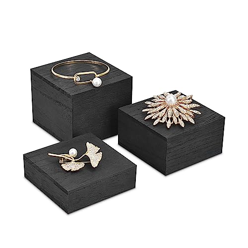 MOOCA Wooden Display Risers Set - 3 Different Height Stands, Black - color: Black