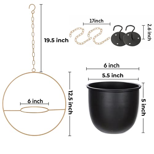 2 Pack Hanging Planter with 5.5" Pot, Metal Hanging Plant Holder - color: Black & Gold