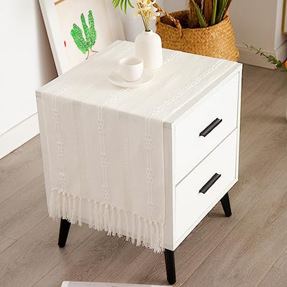 Rustic Small Boho Ivory Linen Style Table Runner 14x36 Inches - style: Ivory