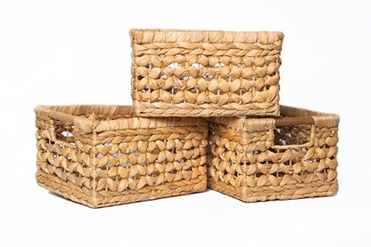 NAYA Set of 3M (11.6"x8,9"x6,9") Water Hyacinth Shelf Storage Baskets - size: Set 3 Medium