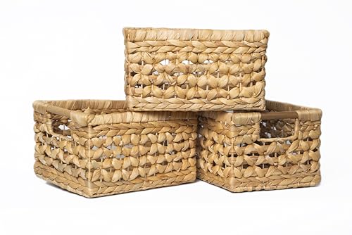 NAYA Set of 3M (11.6"x8,9"x6,9") Water Hyacinth Shelf Storage Baskets - size: Set 3 Medium