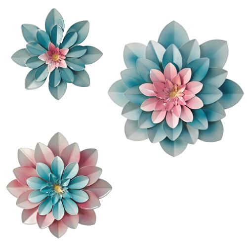 FTIJKLYE Metal Flower Wall Art,Floral wall decor Multiple Layer Decor for Indoor Outdoor Home Bedroom Living Room Office Garden(colorful)