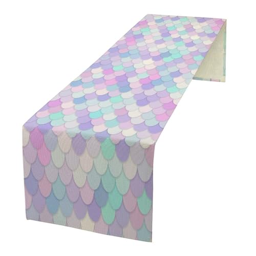 Mermaid Scales Table Runner Sea Theme Magic Blue Purple Pink Watercolor Scales Pattern Printed Linen Table Runner for Home Kitchen Dining Table Decoration,13x36 Inch - color: Style-10, size: 13"W x 36"L (Pack of 1)