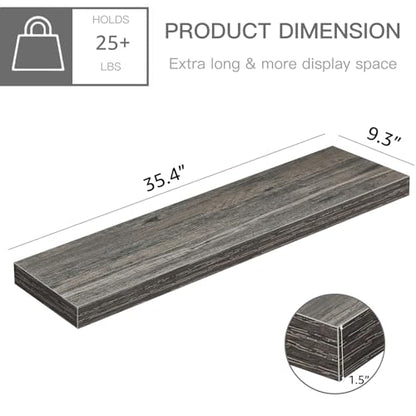 QEEIG Long Floating Shelves for Wall (Grey, Set of 2, 35.4") - color: D. Grey, size: 35.4"