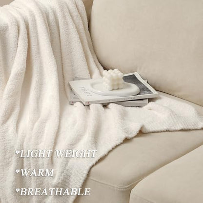 bearberry Knit Throw Blanket 40x50 Cream Super Soft Plush for Couch - color: Cream, size: Kids(40″x50″)