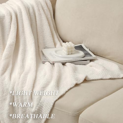 bearberry Knit Throw Blanket 50x60 Cream Super Soft Plush for Couch - color: Cream, size: Throw(50″x60″)