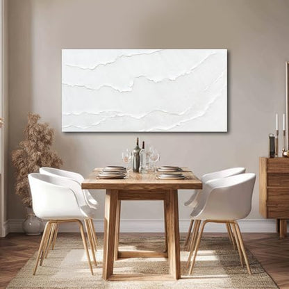 White Abstract Textured Canvas Wall Art for Living Room 24x48 Inch - color: White, size: 48"L x 24"W