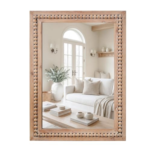 H HOMEWINS Rustic Wood Wall Mirror,Rectangle Bathroom Vanity Mirror - color: Nature, size: 30"L x 22"W