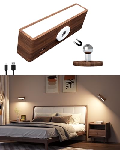 DetarZinLED Wall Lights Battery Operated Wooden,Magnetic Wall Sconces Rechargeable,Adhesive Wall Lights for Bedroom,Dimmable Wall Mounted Bedside Lamp,Cordless Battery Wall Sconce for Bedroom Reading - color: Brown, size: 1 Pack